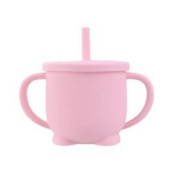 bi-bi, kubek silikonowy ze słomką - różowy